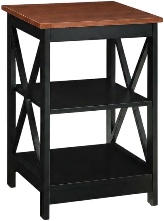 Furnifact Cherry/Black End Table with Shelves, Transitional Coastal Style, Du...