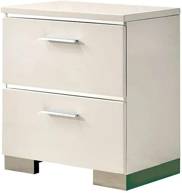 Contemporary Nightstand Black Color High Gloss Lacquer Coating Chrome Handles...
