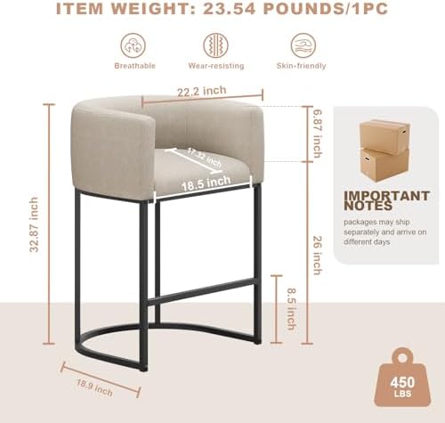 26" H Counter Height Bar Stools Set of 2, Modern Barrel Counter Stools w...
