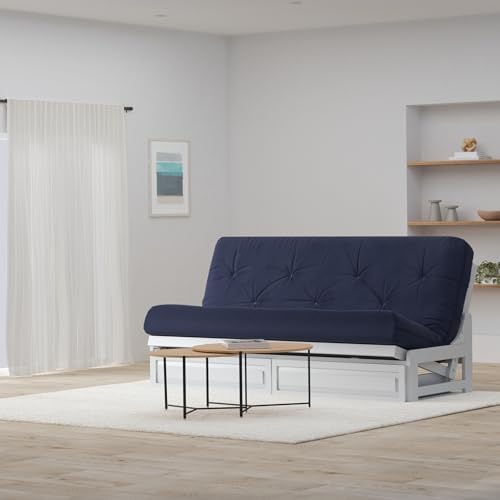 Nirvana Futons Arden White Futon with Storage Drawers Queen Size - Minimalist...