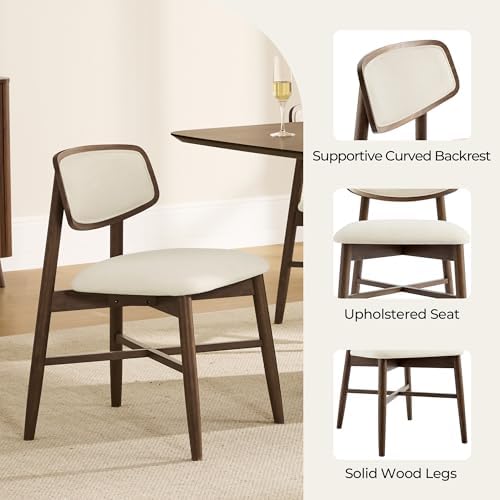 CHITA Wooden Dining Chairs Set of 4, Upholstered Seat, Walnut