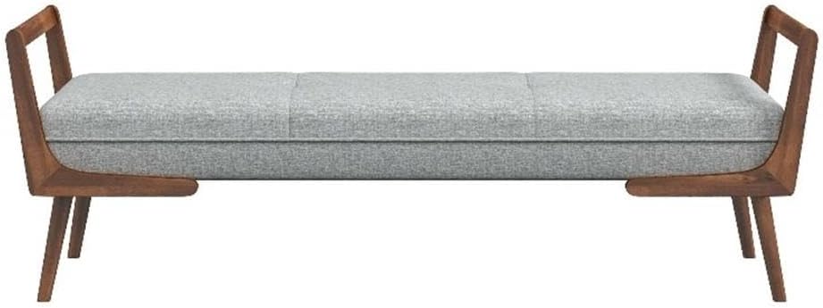 Pemberly Row Mid Century Modern Rectangular Upholstered Bench, Gray Fabric Se...