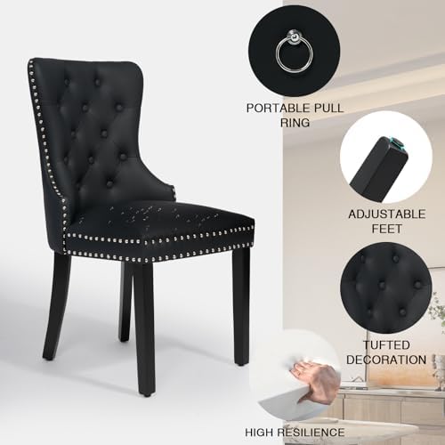 adochr PU Leather Dining Chairs Set of 2, Upholstered Kitchen Chairs, Black
