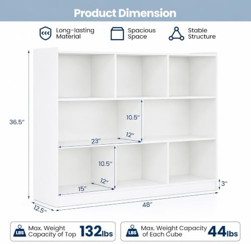 Tangkula 8-Cube Bookcase, Wood 3 Tier Open Storage Bookshelf, Modern Multipur...