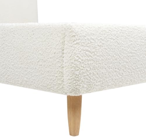 Curved Headboard Upholstered Platform Bed Queen Ivory White Boucle