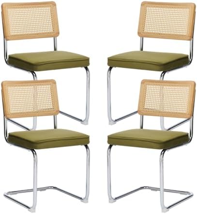 Rattan Dining Chairs Set of 4,Upholstered Mid-Century Modern Dining Room Chai...