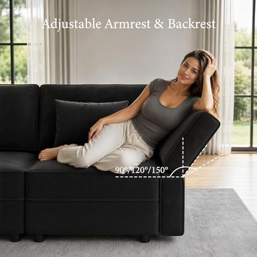 Vesgantti 92" 9 Seats Modular Sectional Sleeper Sofa with Storage, Black...