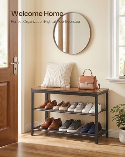 HOOBRO Shoe Bench, 3-Tier Shoe Rack, Industrial Shoe Organizer Storage Bench,...
