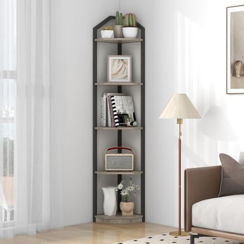 Fun Memories 5 Tier Corner Shelf, 70” Corner Shelf Stand, Corner Bookshelf Pl...