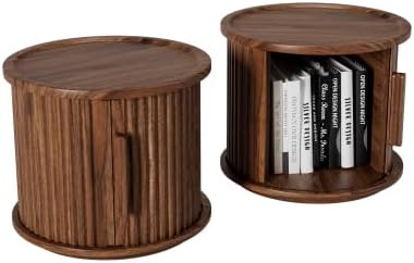 Round Coffee Table Set of 2, Nesting Side Table with Sliding Door Storage | R...