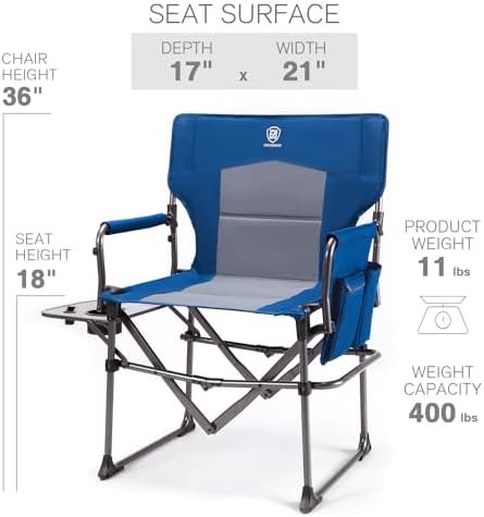 EVER ADVANCED Camping Directors' Chair with Side Table, Portable Folding ...