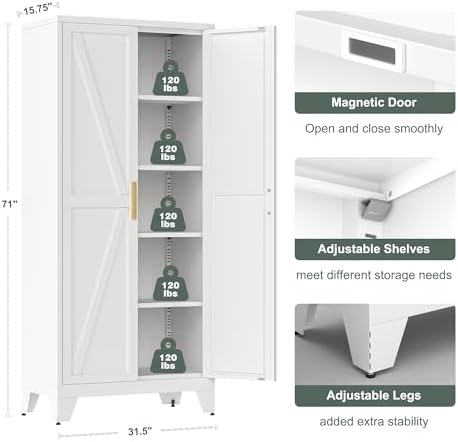 Washsemba 71'' Farmhouse Metal Storage Cabinet with Barn Doors,Steel ...
