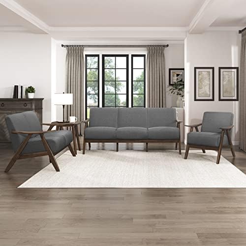Lexicon Mid Century Modern Accent Chair with Walnut Wood Frame, Gray