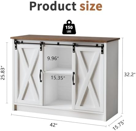 4 EVER WINNER Coffee Bar Cabinet with Sliding Barn Doors, 42”Farmhouse Buffet...
