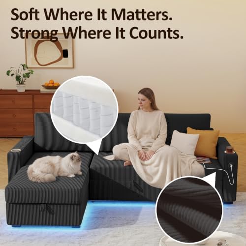 Ball & Cast 80" Sectional Sleeper Sofa Bed Pull Out Couches for Livi...