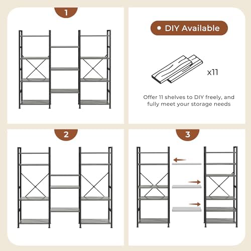 SUPERJARE Triple Bookshelf, Bookcase with 11 Open Display Shelves, Wide Book ...