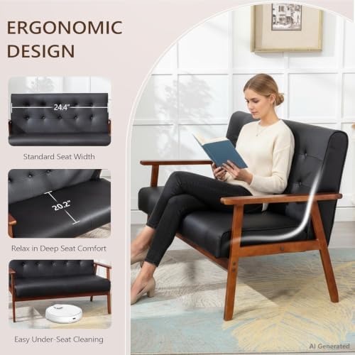 JIASTING Wooden Loveseat Sofa and Accent Chair Set of 2, Office