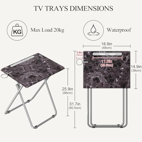 Folding TV Tray Table with Cup Holder, TV Dinner Table with Sturdy MDF Top, E...