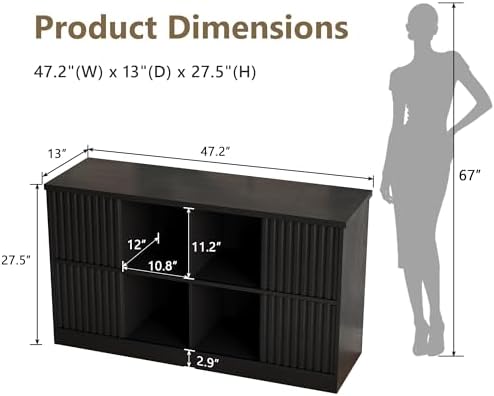 Einhomn 8 Cube Storage Organizer with Sliding Doors, Modern Fluted Bookshelf ...