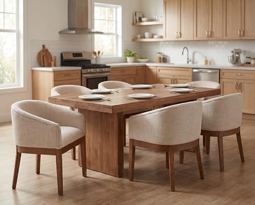 RIVOVA Barrel Dining Chairs Set of 6, Upholstered Kitchen Chairs, Beige