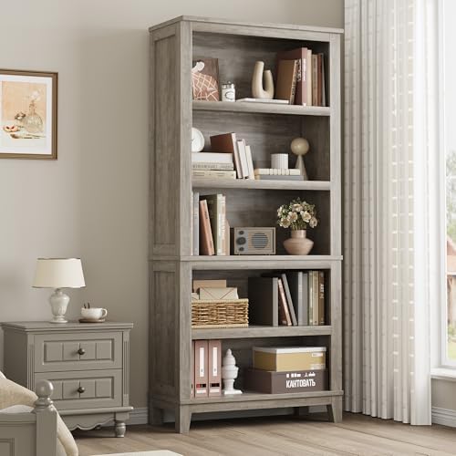 71" Farmhouse Bookcase, 5-Tier Tall Bookshelf with Adjustable Shelves