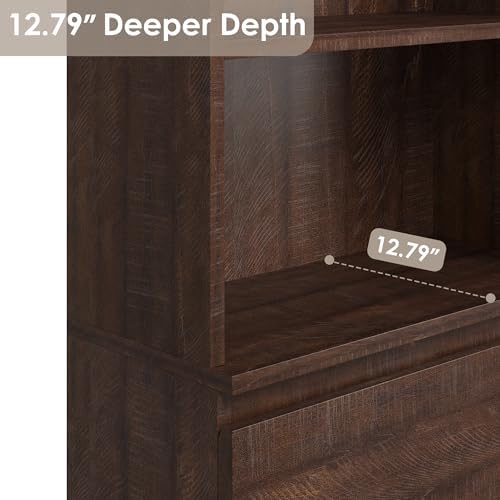 IDEALHOUSE 70" Tall Bookcase with Drawers, Open Book Shelves Library Boo...