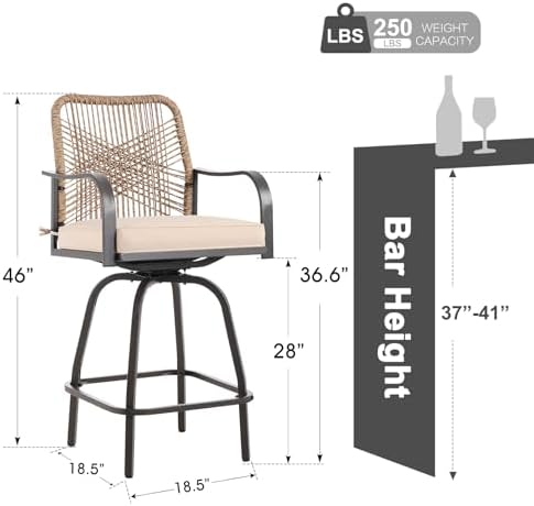 Outdoor Wicker Bar Stools Set of 2, Patio Bar Swivel Chairs