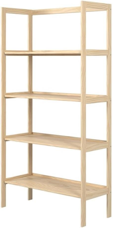 Pemberly Row Modern Solid Wood 4-Shelves Folding Bookcase/Pantry in Unfinished