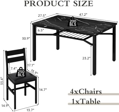 Hooseng 5 Piece Dining Table Set for 4, Modern Kitchen Table with Storage Rac...