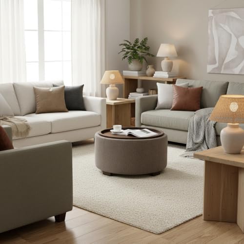 Zihanhome 30 Inch Round Storage Ottoman, Ottoman Coffee Table with Lift Off L...