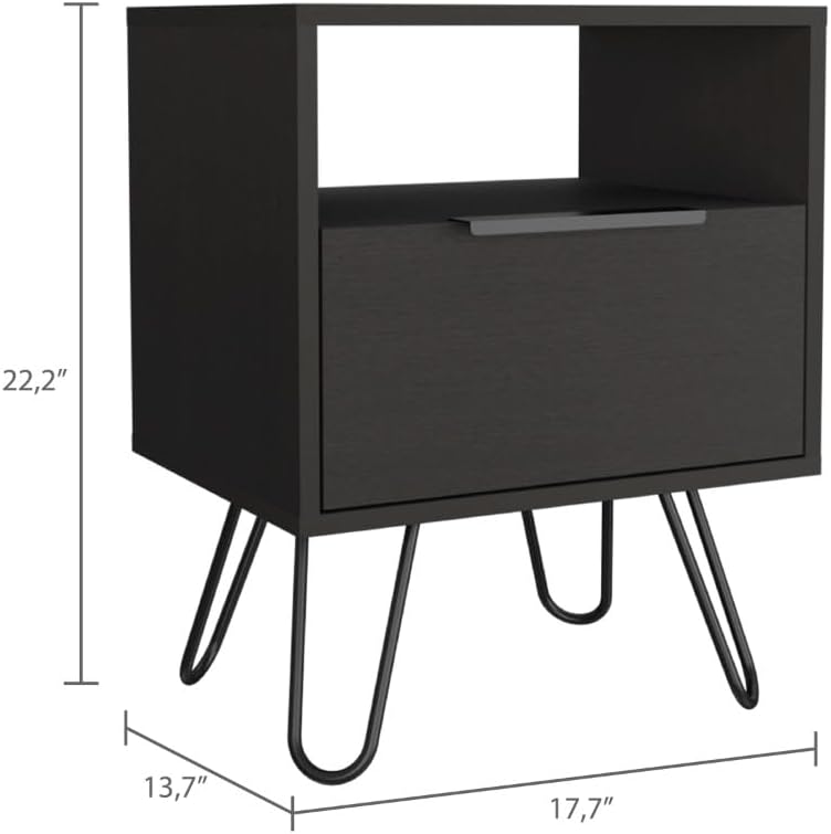 Nightstand, End Table, Side Table Single Door Cabinet, Hairpin Legs -Black,fo...