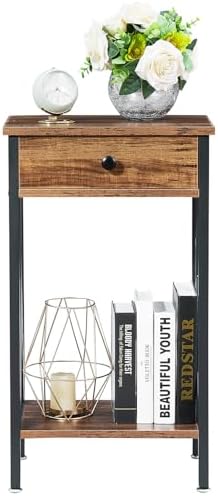 VECELO Tall Nightstand,27.6 inch Wooden End Table with Metal X-Frame,Side Tab...