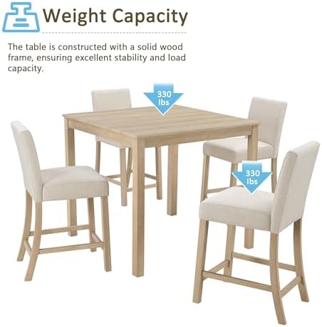 RuiSiSi 5 Piece Dining Table Set for 4, Farmhouse Counter Height Kitchen Tabl...