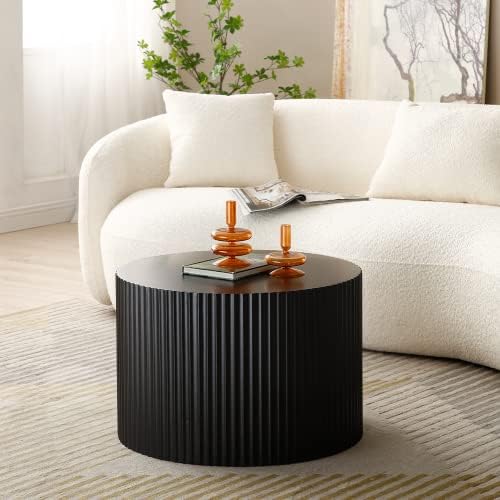 WILLIAMSPACE Black Round Nesting Coffee Table Set of 2, Modern Wooden Center ...