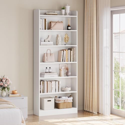 Yaheetech 7-Tier Tall Bookcase Adjustable Shelves Open Storage, White