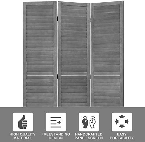 3 Panel Wood Room Divider 5.7 Ft Tall Privacy Wall Divider 67.7" x 16.9&...