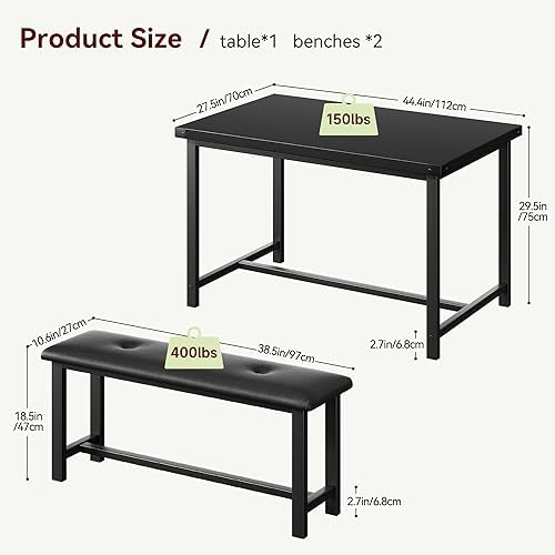IDEALHOUSE Dining Table Set for 4, Kitchen Table with Upholstered Bench, 3 Pi...