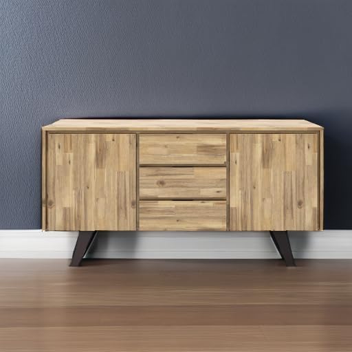 SIMPLIHOME Lowry 60" Wide Solid Acacia Wood 2-Door Buffet in Golden Wheat