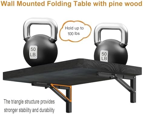 IAE Wall Mounted Folding Table with Pine Wood,24" x 14"Floating Wal...
