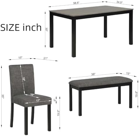 NicBex 6 Piece Farmhouse Dining Table Set, Wooden Dinner Table Set for 6, 58....