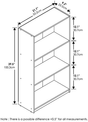 Furinno Basic 3-Tier Book Shelf with Open Shelves, French Oak