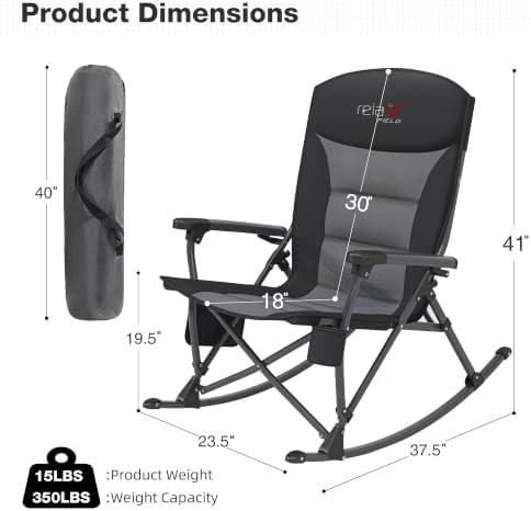Rocking Camping Chair for Adults, Portable Chairs with Cup Holder and Side Po...