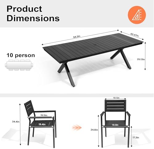 Pellebant 11-Piece Outdoor Patio Dining Table Set for 10 Person