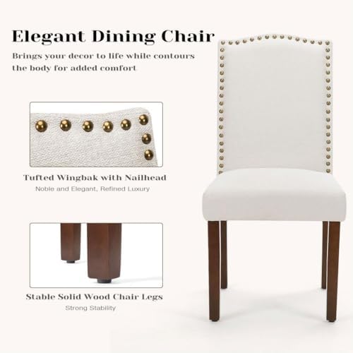 Kitchen Chairs Set of 6 Modern Upholstered Fabric Seat with Nailhead Trim and...