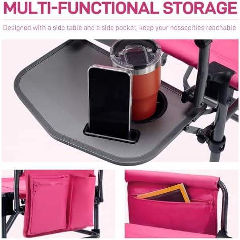 EVER ADVANCED Camping Directors' Chair with Side Table, Portable Folding ...