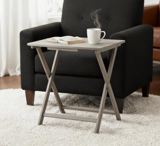 Modern XL Folding Tray Table, Rustic Gray for Indoor Use - 23.5 x 18 x 26 Inches