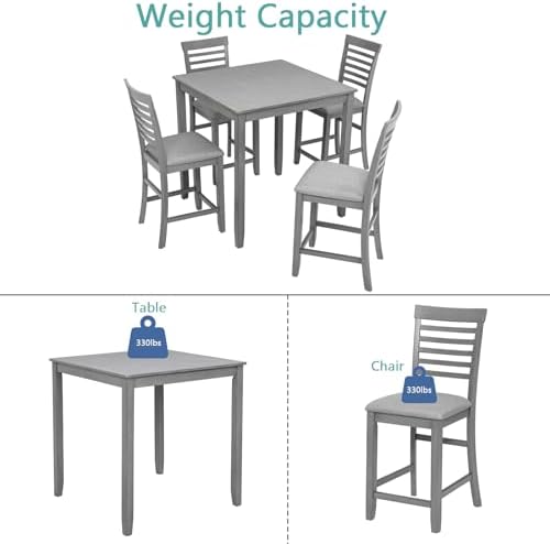 LUMISOL 5-Piece Dining Table Set for 4, Farmhouse Counter Height Kitchen Dini...