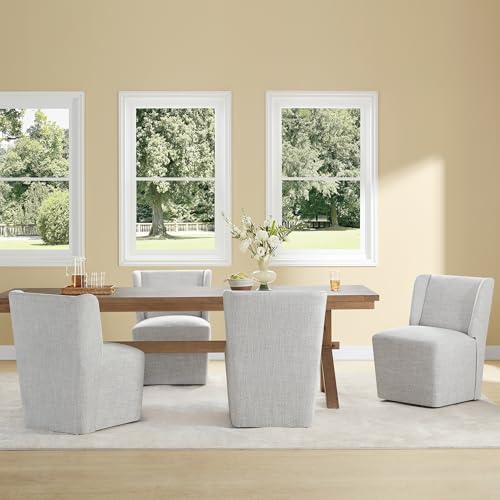 KISLOT Upholstered Dining Chairs Set of 4 with Casters, Light Grey