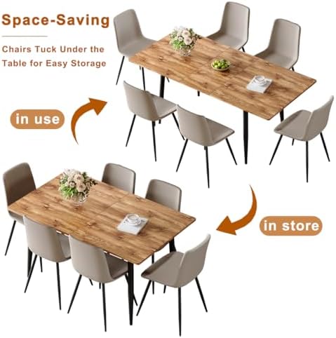 59"-75" Extendable Dining Table Set for 6, Mid Century Dining Room ...