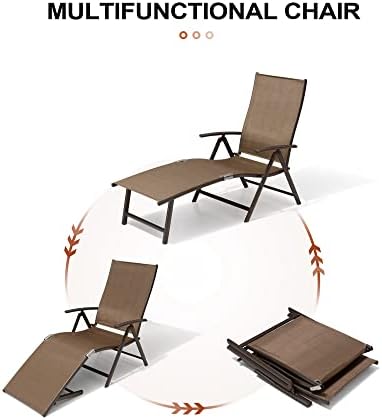 Lounge Chair Outdoor, Folding Pool Chaise Chairs Set of 3 (Brown)